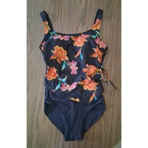 Shore Shapes Swimsuit Women's Sz 12 One Piece Black Floral